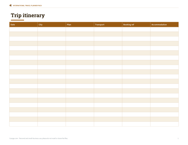 Preview of Printable Travel Itinerary Planner
